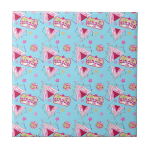 Azulejo Carpa de Circo Bolas Amarillas Estrellas Vintage E