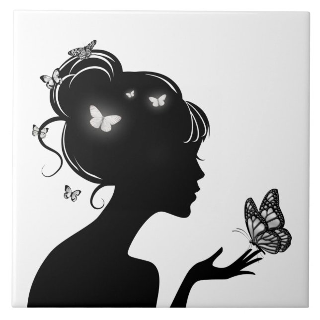 Azulejo Carreau La femme papillons blancs (Frente)