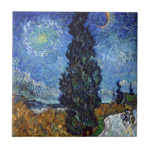 Azulejo Carretera con Cipreses Impresionismo Van Gogh