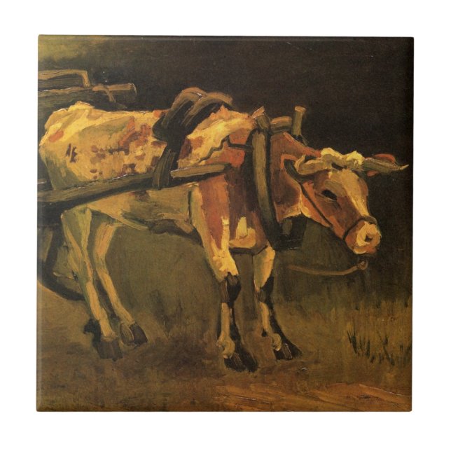 Azulejo Carro con buey rojo y blanco de Vincent van Gogh (Frente)