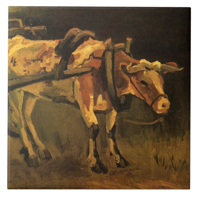 Azulejo Carro con ox rojo y blanco (Vincent van Gogh) (Frente)
