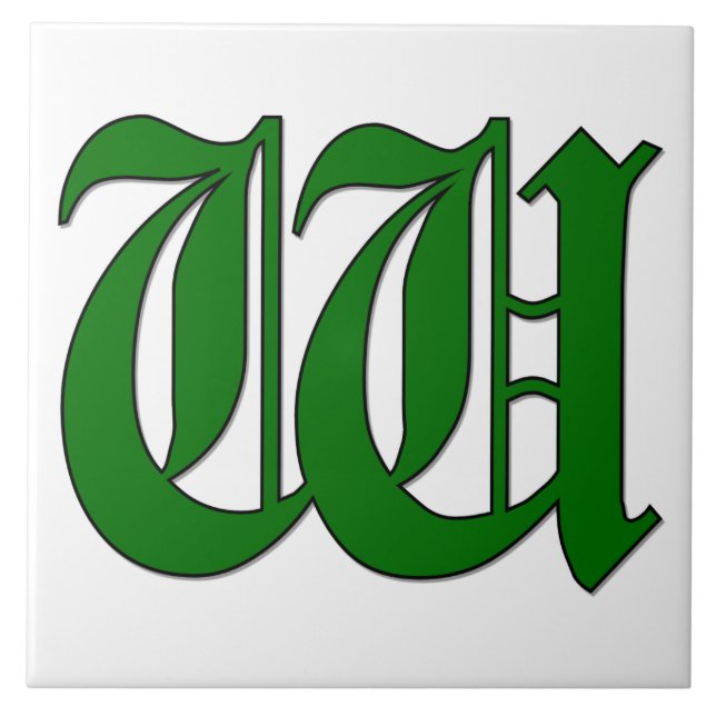 Azulejo Carta de Diploma W en mosaico verde de monograma (Frente)