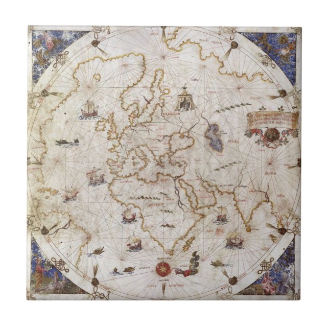 Azulejo Carta de Portolan del mundo el | 1519 (Frente)