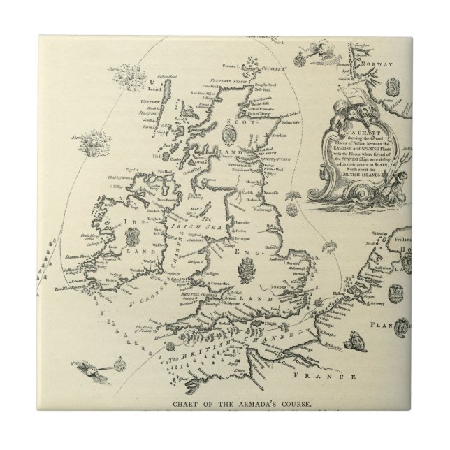 Azulejo Carta del curso de la Armada Invencible (Frente)