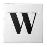 Azulejo Carta inicial de personalizado blanco negro monogr<br><div class="desc">Monograma moderno personalizado negro letra inicial elegante moda sencilla minimalista baldosa cerámica.</div>