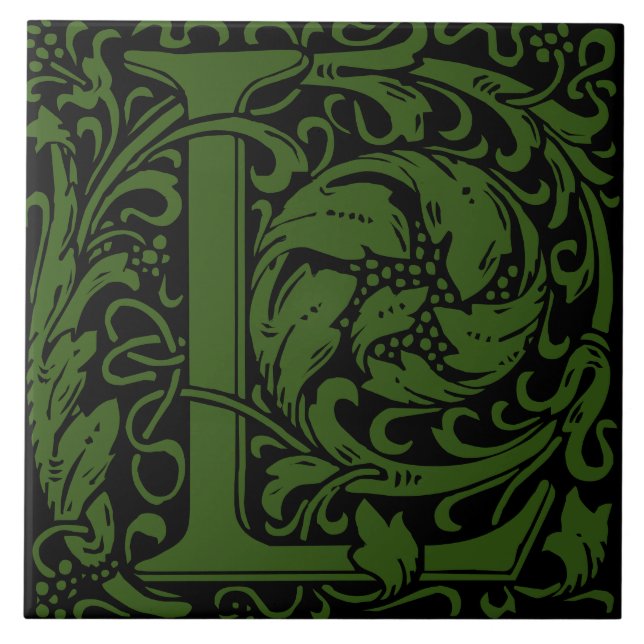 Azulejo Carta L monograma de William Morris Green (Frente)