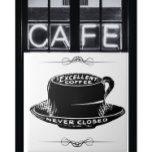 Azulejo Cartel de la taza de café de la vieja cafetería en<br><div class="desc">Cartel de café vintage que dice "Excelente café,  nunca cerrado" en un dibujo de una taza de café. Hecho en blanco y negro.</div>
