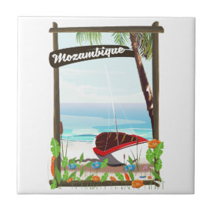 Azulejo Cartel de vacaciones de barco pesquero de Mozambiq