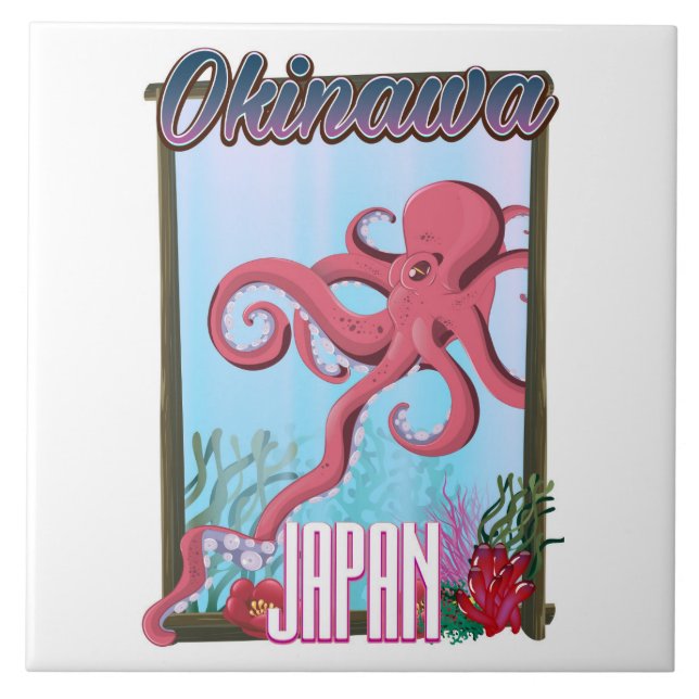 Azulejo Cartel de viaje de calamar de Okinawa Japón (Frente)