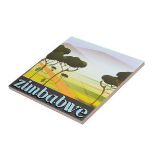 Azulejo cartel de viaje paisaje de Zimbabue