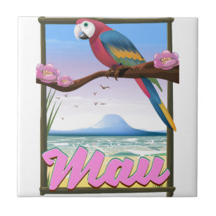 Azulejo Cartel de viaje tropical de Maui Hawaii loro