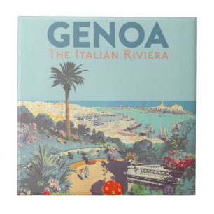 Azulejo Cartel de viaje vintage de Génova Riviera italiana