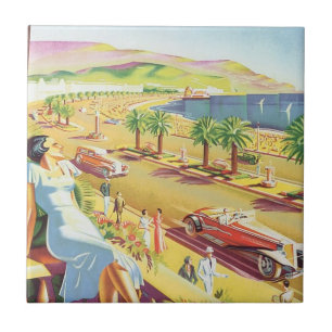 Azulejo Cartel de viaje vintage, Niza, Francia Riviera fra
