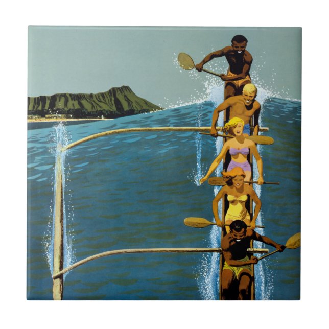 Azulejo Cartel De Viajes De United Air Lines A Hawaii (Frente)