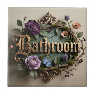 Azulejo Cartel redondo de baño en flor dorada antigua