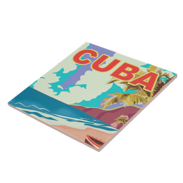 Azulejo Cartel vintage de viaje a Cuba (Lado)