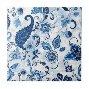 Azulejo Casa de Campo Azul y Blanco Paisley 