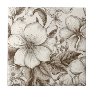 Azulejo Casa de campo sepia floral jardín crema vintage
