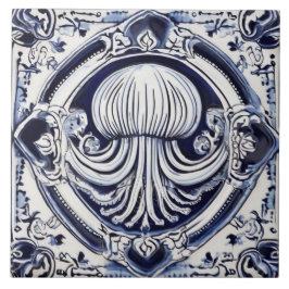 Azulejo Casa de playa Jellyfish Blue and White Sea Life
