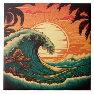 Azulejo Casa de playa retro linda