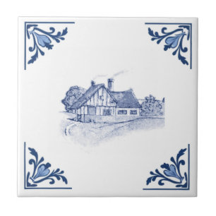 Azulejo Casa de Tudor Vintage Delft Azul y Blanco