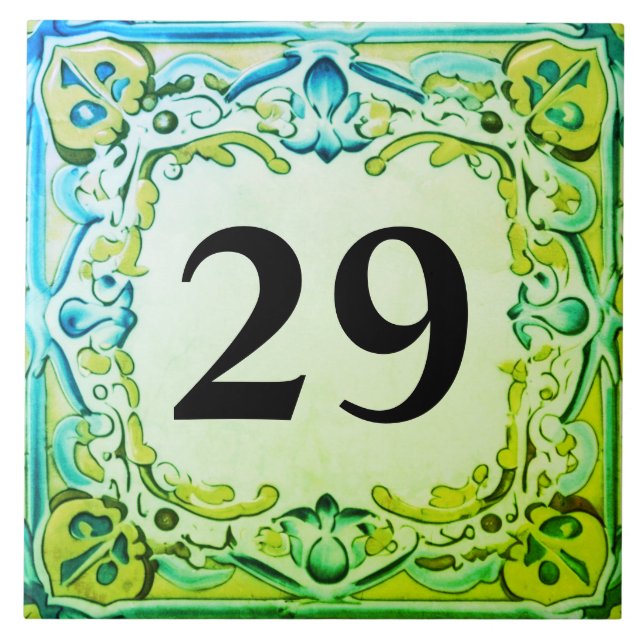 Azulejo Casa decorativa azul Aqua Green Número Plaque (Frente)