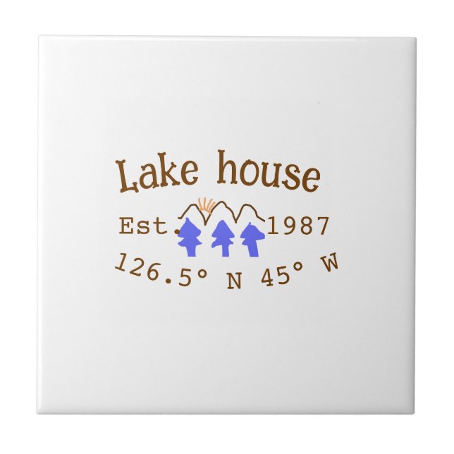 Azulejo Casa del lago. Fecha año personalizado coordenadas (Frente)