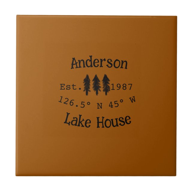 Azulejo Casa del lago. Fecha año personalizado coordenadas (Frente)