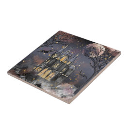 Azulejo Casa embrujada | Árbol y murciélagos de luna llena