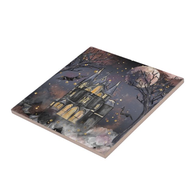 Azulejo Casa embrujada | Árbol y murciélagos de luna llena (Lado)