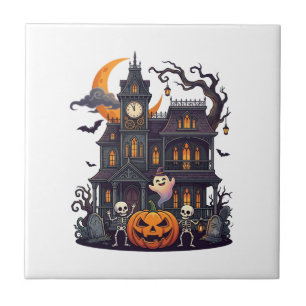 Azulejo Casa Embrujada de Halloween Esqueletos Calabaza Fa