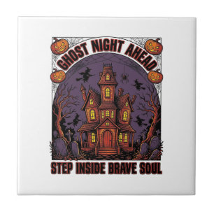 Azulejo Casa Embrujada Halloween Diseño de Grabado Vintage