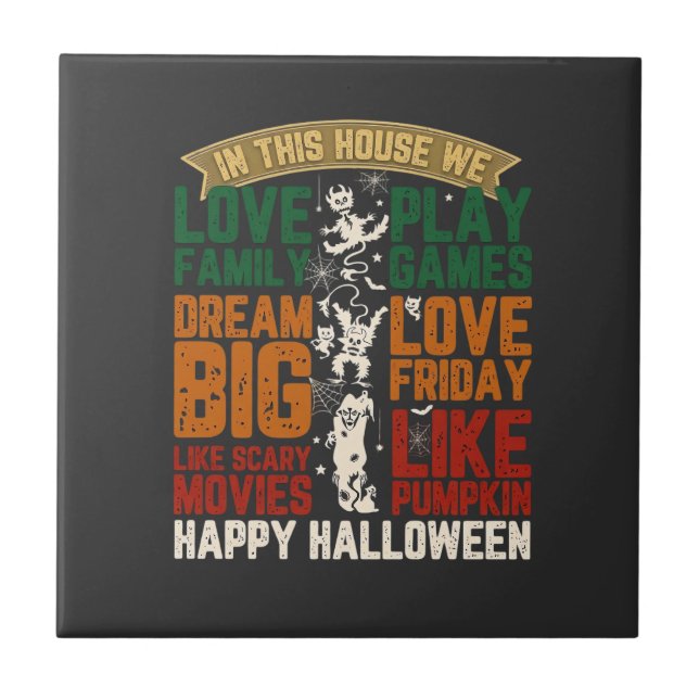 Azulejo Casa Feliz Halloween Monstruos Telarañas (Frente)