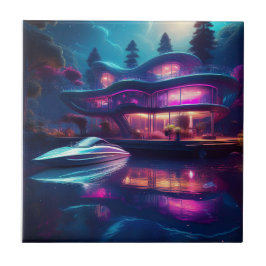 Azulejo Casa Futurista En El Lago