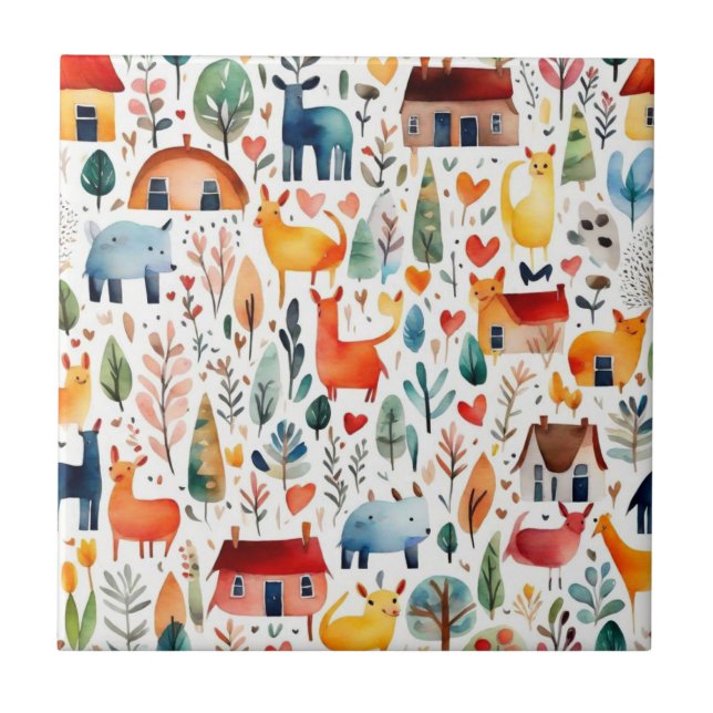 Azulejo Casas rojas y casas adorables Hoja de papel (Frente)