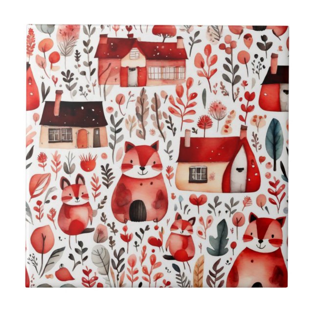 Azulejo Casas rojas y casas adorables Hoja de papel (Frente)