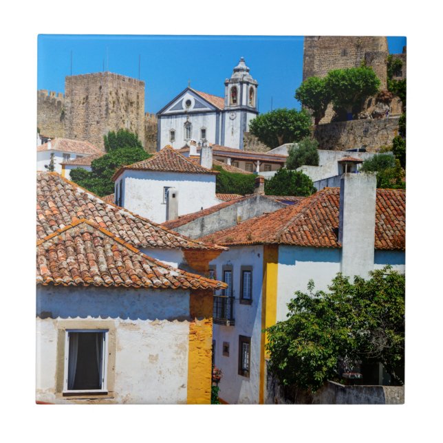 Azulejo Casas Tradicionales de Tejado Rojo | Portugal (Frente)