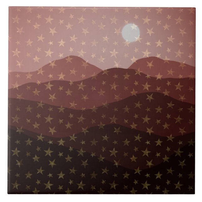 Azulejo Cascada de estrellas doradas sobre montañas Brown (Frente)