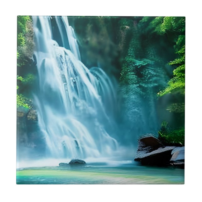 Azulejo Cascada serena en azul pálido y verde (Frente)