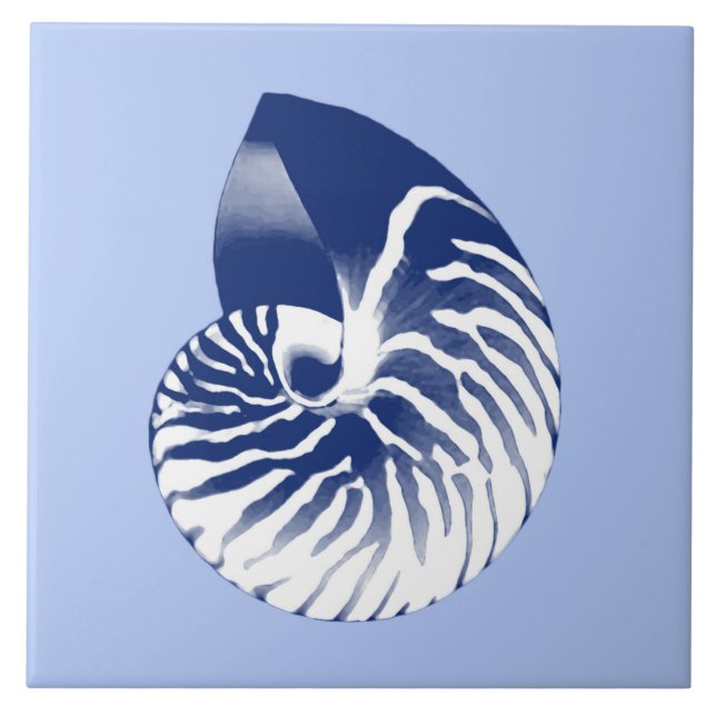 Azulejo Cáscara del nautilus - marina de guerra, blanco y (Frente)