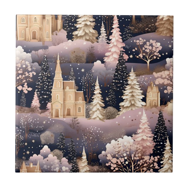 Azulejo Castillo de Fantasía de Ciervo de Invierno Rosa (3 (Frente)