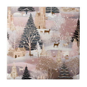 Azulejo Castillo de Fantasía de Ciervo de Invierno Rosa (4