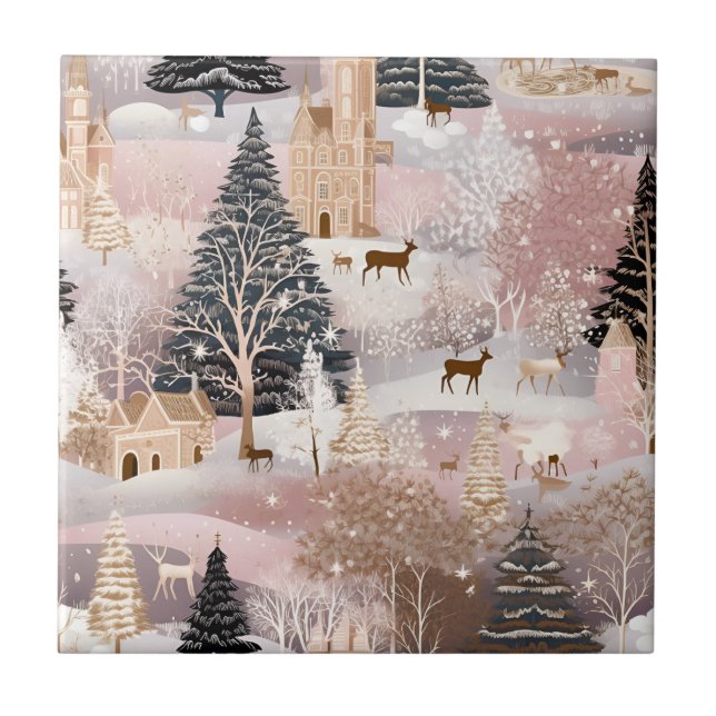Azulejo Castillo de Fantasía de Ciervo de Invierno Rosa (4 (Frente)