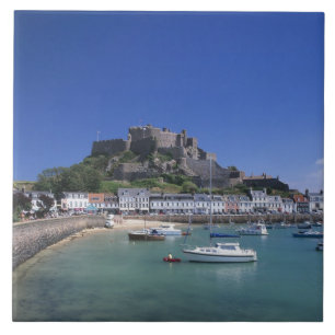 Azulejo Castillo de Mont Orgueil y puerto, Gorey, Jersey