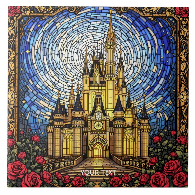 Azulejo Castillo de vidrio manchado con sabor a fantasía (Frente)