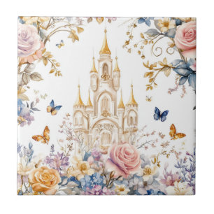 Azulejo Castillo Encantado en Flor Pastel Cuento de Hadas