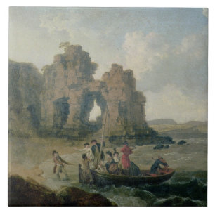 Azulejo Castle Rock (isla) de Flatholm, canal de Bristol,