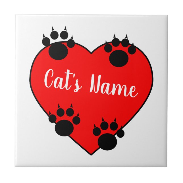 Azulejo Cat Paw Imprimir amor con nombre personalizado (Frente)