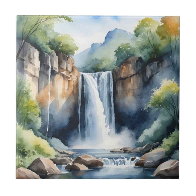 Azulejo Catarata pintada a la acuarela (Frente)