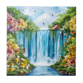 Azulejo Catarata pintada a la acuarela